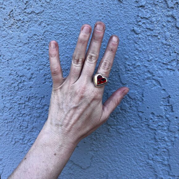 Vintage Heart Ring Sterling Silver w/ Resin Adjustable Size 8 or larger huayruro - Picture 5 of 7